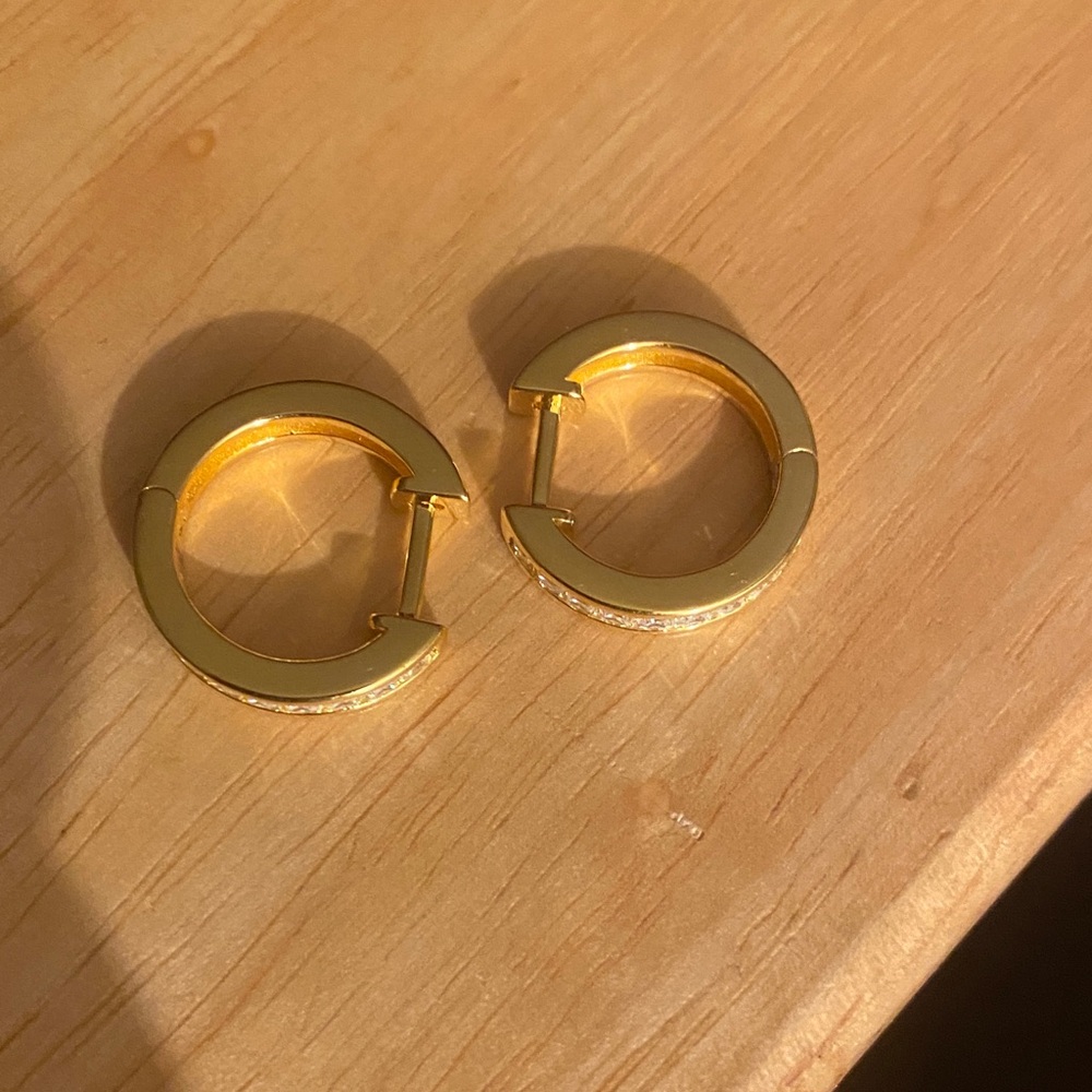 14k Gold over sterling silver, moissonite Hoop Earrings signed. - Picture 5 of 14